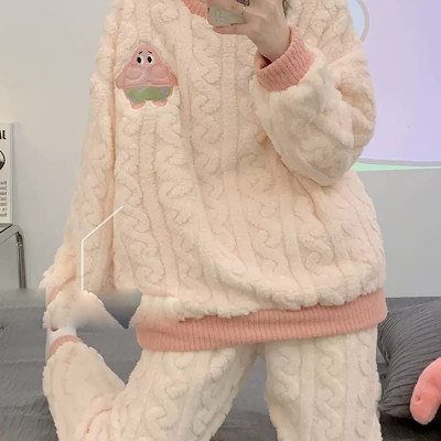 Теплий рожевий піжамний комплект, тепла піжама, костюм для дому 