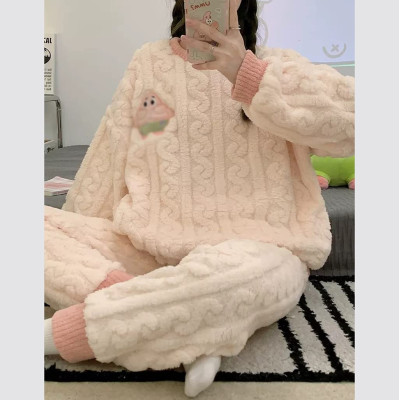 Теплий рожевий піжамний комплект, тепла піжама, костюм для дому 