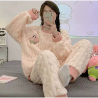 Теплий рожевий піжамний комплект, тепла піжама, костюм для дому 