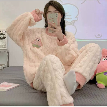 Теплий рожевий піжамний комплект, тепла піжама, костюм для дому 