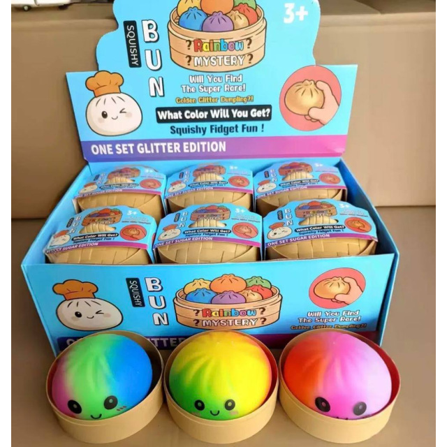 Трендовий сквіш антистрес Хінкалі у пароварці, Squishy Dumpling Stress Ball, пельмень, Дамплінг райдужний,1 шт