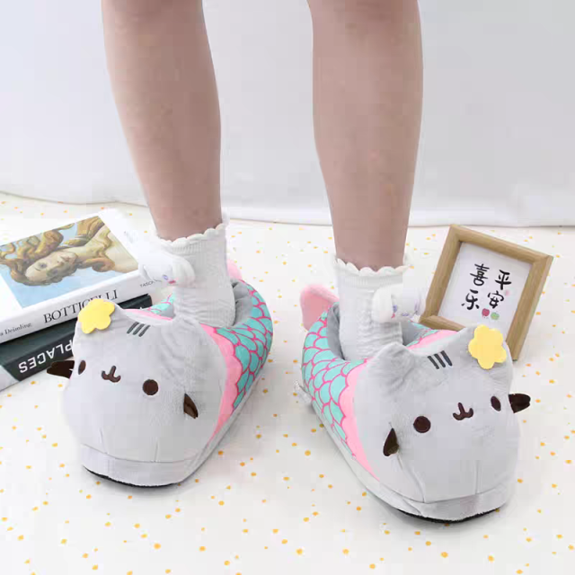Тапочки кімнатні кіт Пушин - рибка, домашні капці Pusheen розмір 35-40