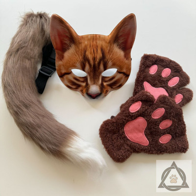 Набір для квадробіки (маска, лапки, вушка, хвіст на карабіні) Рудий