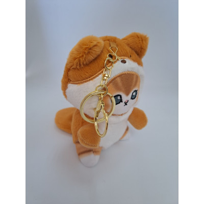 М'який брелок Котик у костюмі Ведмедика (білий животик)