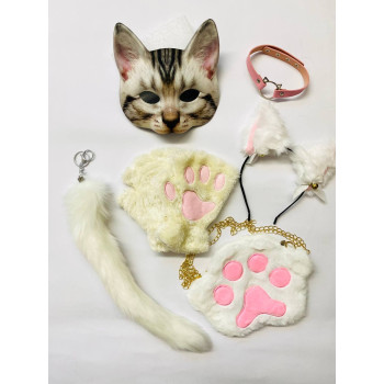 Набір для квадробіки (маска, лапки, вушка, хвіст на карабіні, чокер, сумка) Біло-рожевий