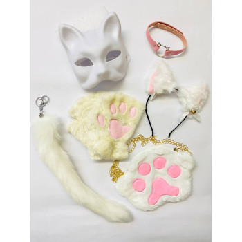 Набір для квадробіки (маска, лапки, вушка, хвіст на карабіні, чокер, сумка) Білий