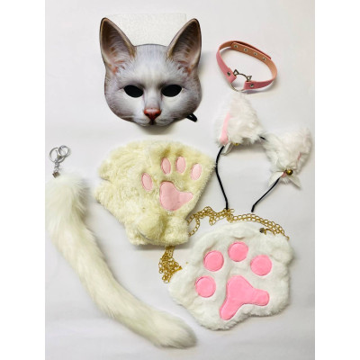 Набір для квадробіки (маска, лапки, вушка, хвіст на карабіні, чокер, сумка) Біло-рожевий