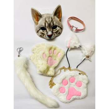 Набір для квадробіки (маска, лапки, вушка, хвіст на карабіні, чокер, сумка) Біло-рожевий