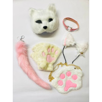 Набір для квадробіки (маска, лапки, вушка, хвіст на карабіні, чокер, сумка) Біло-рожевий