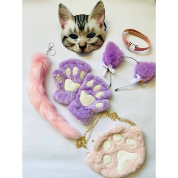 Набір для квадробіки (маска, лапки, вушка, хвіст на карабіні, чокер, сумка) Рожево-фіолетовий