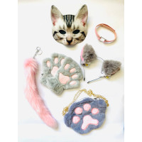 Набір для квадробіки (маска, лапки, вушка, хвіст на карабіні, чокер, сумка) Сіро-рожевий