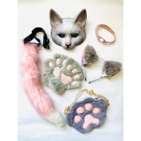 Набір для квадробіки (маска, лапки, вушка, хвіст на ремінці, чокер, сумка) Сіро-рожевий