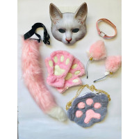 Набір для квадробіки (маска, лапки, вушка, хвіст на ремінці, чокер, сумка) Сіро-рожевий