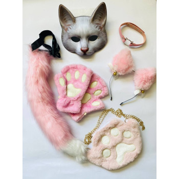 Набір для квадробіки (маска, лапки, вушка, хвіст на ремінці, чокер, сумка) Рожевий