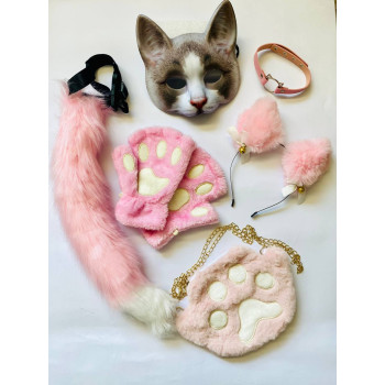 Набір для квадробіки (маска, лапки, вушка, хвіст на ремінці, чокер, сумка) Рожевий
