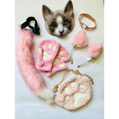 Набір для квадробіки (маска, лапки, вушка, хвіст на ремінці, чокер, сумка) Рожевий