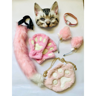 Набір для квадробіки (маска, лапки, вушка, хвіст на ремінці, чокер, сумка) Рожевий