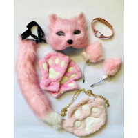 Набір для квадробіки (маска, лапки, вушка, хвіст на ремінці, чокер, сумка) Рожевий