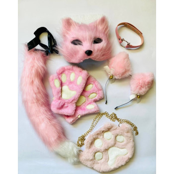 Набір для квадробіки (маска, лапки, вушка, хвіст на ремінці, чокер, сумка) Рожевий