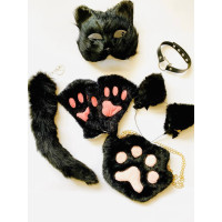 Набір для квадробіки (маска, лапки, вушка, хвіст на карабіні, чокер, сумка) Чорний