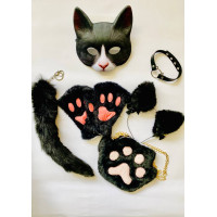 Набір для квадробіки (маска, лапки, вушка, хвіст на карабіні, чокер, сумка) Чорний