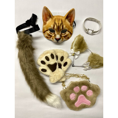 Набір для квадробіки (маска, лапки, вушка, хвіст на ремінці, чокер, сумка) Коричневий