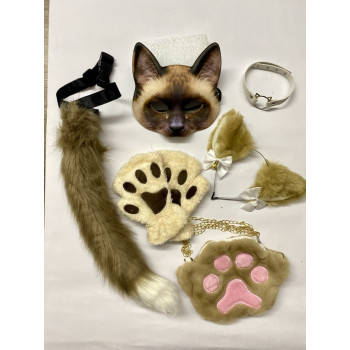 Набір для квадробіки (маска, лапки, вушка, хвіст на ремінці, чокер, сумка) Коричневий