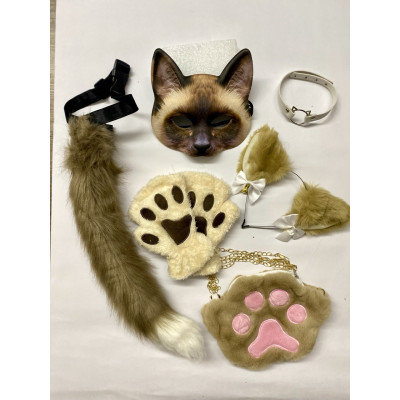 Набір для квадробіки (маска, лапки, вушка, хвіст на ремінці, чокер, сумка) Коричневий