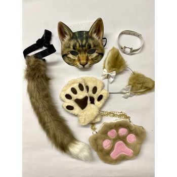 Набір для квадробіки (маска, лапки, вушка, хвіст на ремінці, чокер, сумка) Коричневий