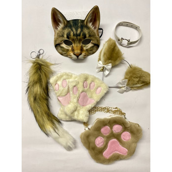 Набір для квадробіки (маска, лапки, вушка, хвіст на карабіні, чокер, сумка) Коричневий