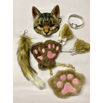 Набір для квадробіки (маска, лапки, вушка, хвіст на карабіні, чокер, сумка) Коричневий