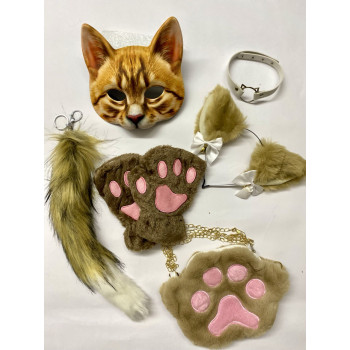 Набір для квадробіки (маска, лапки, вушка, хвіст на карабіні, чокер, сумка) Коричневий