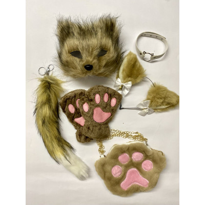 Набір для квадробіки (маска, лапки, вушка, хвіст на карабіні, чокер, сумка) Коричневий