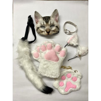 Набір для квадробіки (маска, великі лапки, вушка, хвіст на ремінці, чокер, сумка) Білий