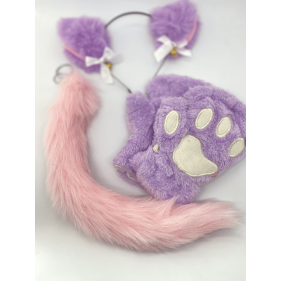 Набір для квадробіки (обруч з вушками, лапки, хвіст на карабіні) Рожево-фіолетовий