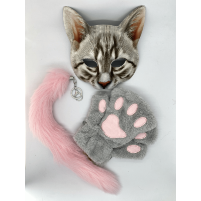 Набір для квадробіки (маска, лапки, хвіст на карабіні) Рожево-сірий