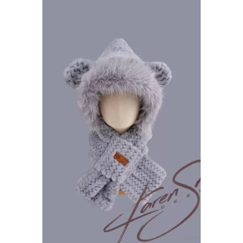 Шапка шарф Ведмедик в'язана Сіра