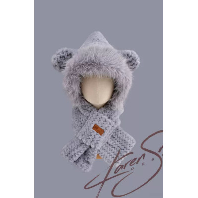 Шапка шарф Ведмедик в'язана Сіра