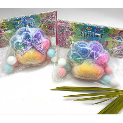 Сквіш таба лапка антистрес Райдужна з хутром