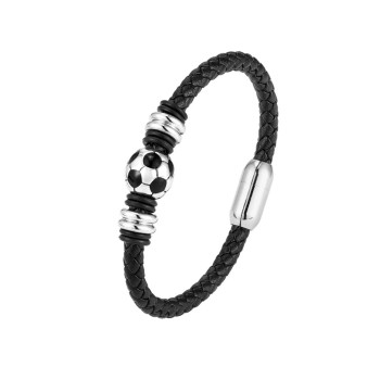 Плетений браслет з екошкіри з м'ячем