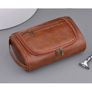Шкіряна чоловіча косметичка Світло-коричнева