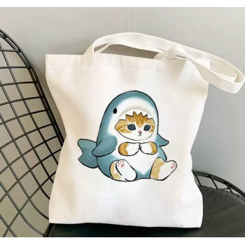 Сумка шоппер Котик сидить в костюмі акули