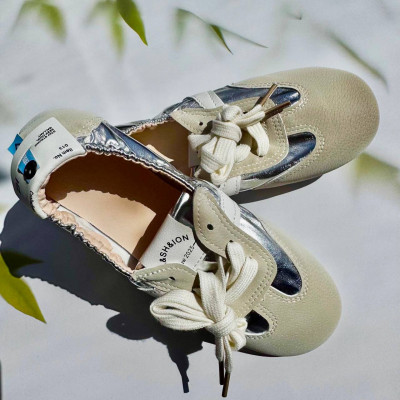 Кеди-балетки Fashion Аналог MIU MIU Беж і срібло