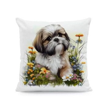 Декоративна наволочка Шицу Біла 45×45 см