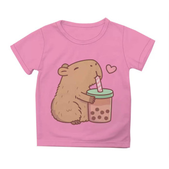Футболка дитяча Капібара з баблті Рожева