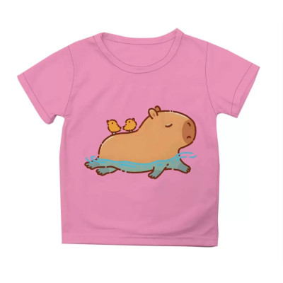 Футболка дитяча Капібара і пташки Рожева