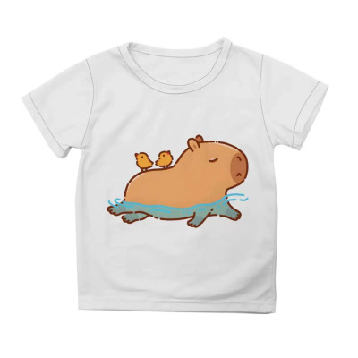 Футболка дитяча Капібара і пташки Біла