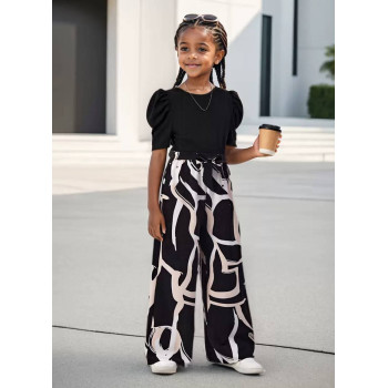 Легкий дитячий костюм (штани та футболка) Чорно-білий