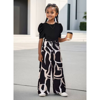 Легкий дитячий костюм (штани та футболка) Чорно-білий