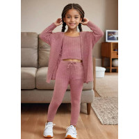 Літній костюм трійка (лосини+майка+кардиган) Рожевий